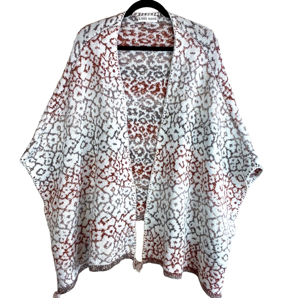 Knox Rose Poncho Cape Cardigan Sweater Tassel Boho Neutral Floral 2XL